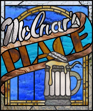 (image for) Beer mug, Molnar's place, custom stained glass pattern - Click Image to Close